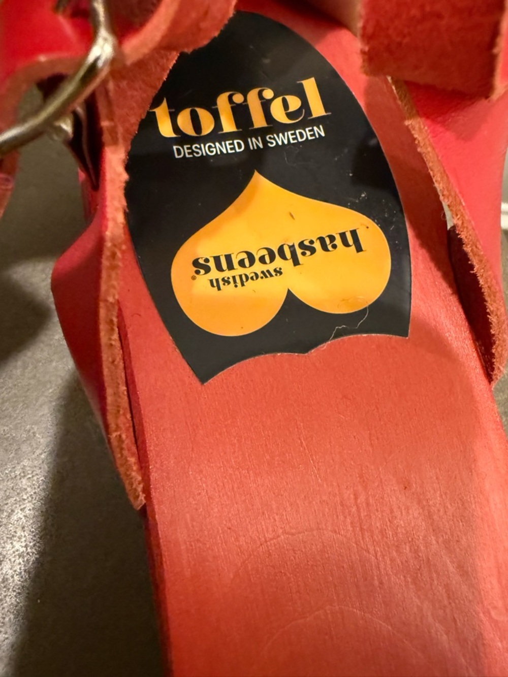 Swedish Hasbeens Red Bow Peep-Toe Sandals with Ankle Strap - Picture 6 of 9